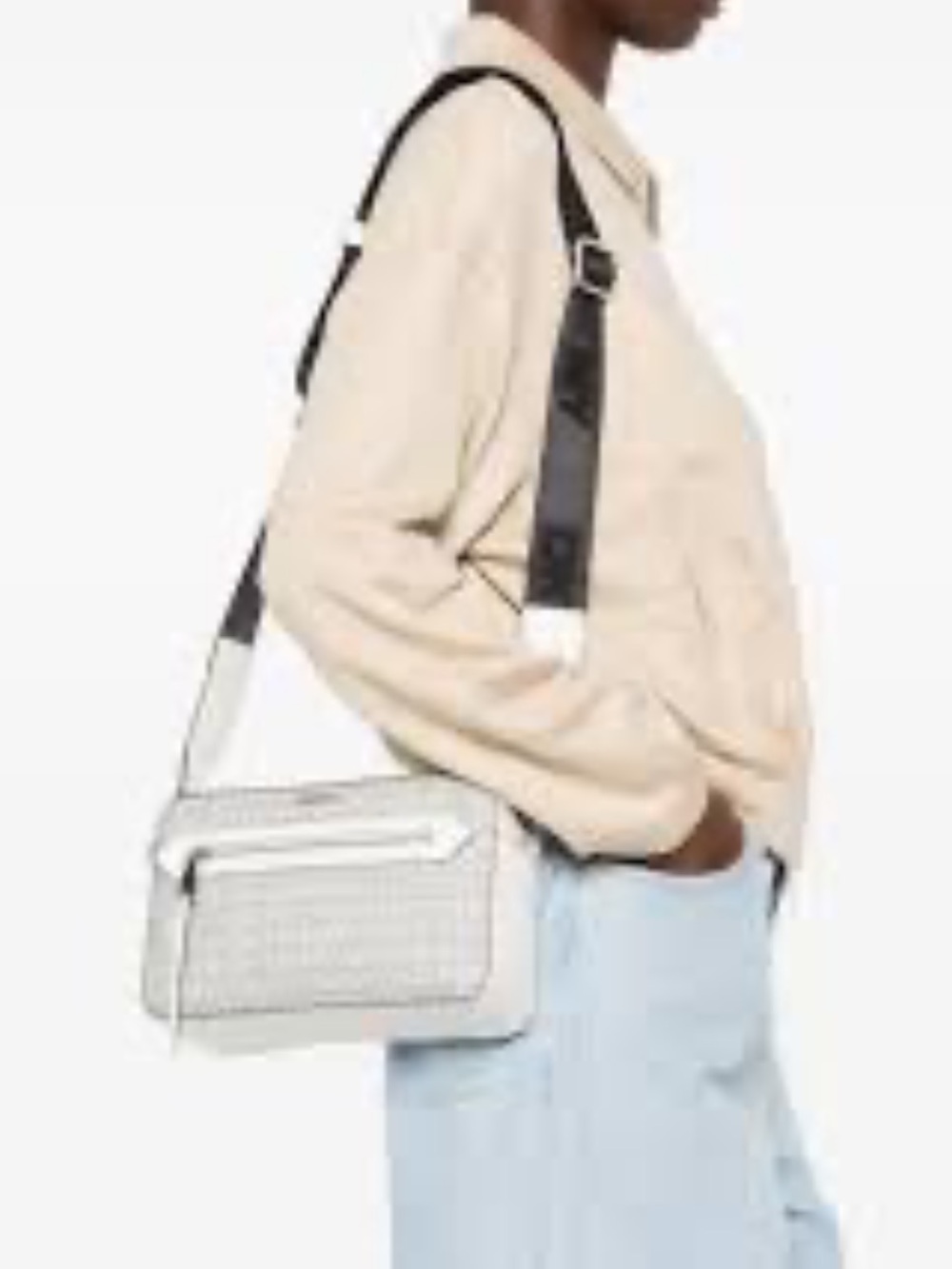 DKNY White Logo-Monogram Shoulder Bag with Black Strap